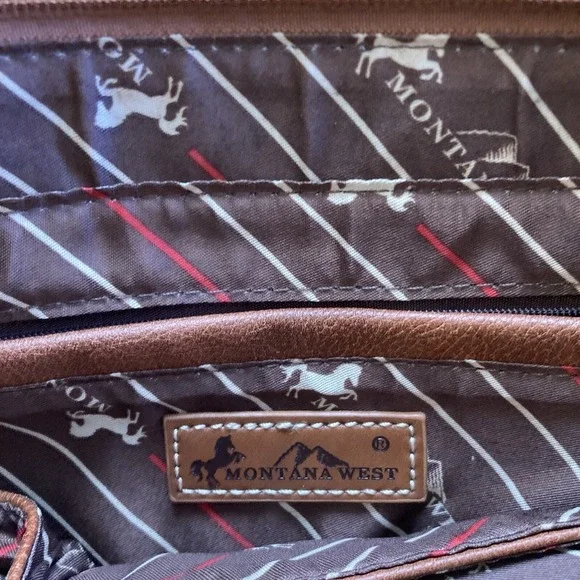 Montana West Purse Bag Brown Aztec Southwest Embossed Rivets Great Condition - Picture 11 of 16